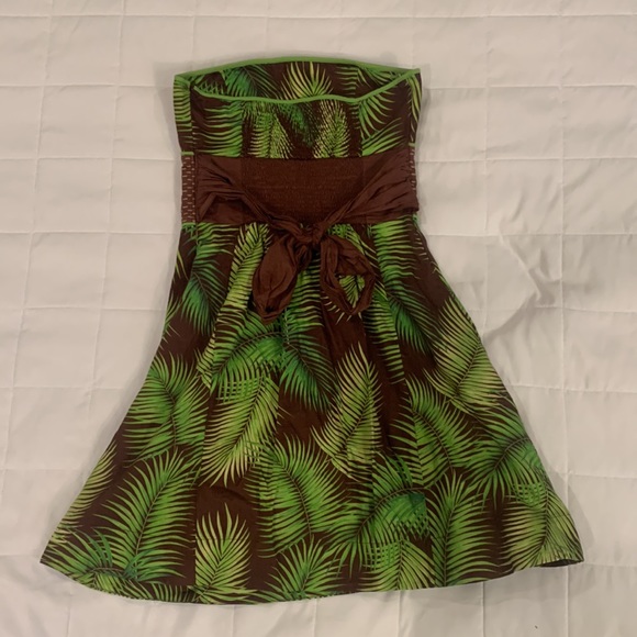 Pretty Free People Dress Palm Leaves Size 2 strapless summer petite tropical - Picture 5 of 10
